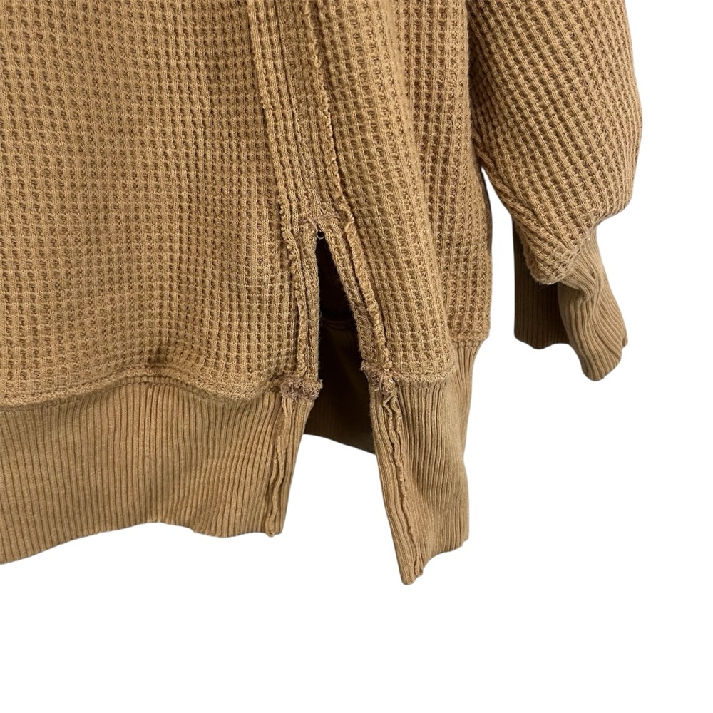 American Eagle Outfitters Oversized Lived-In Waffle Knit Pullover Tan S - Picture 6 of 8